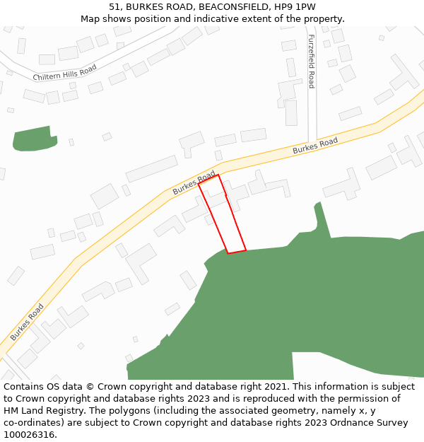 51, BURKES ROAD, BEACONSFIELD, HP9 1PW: Location map and indicative extent of plot