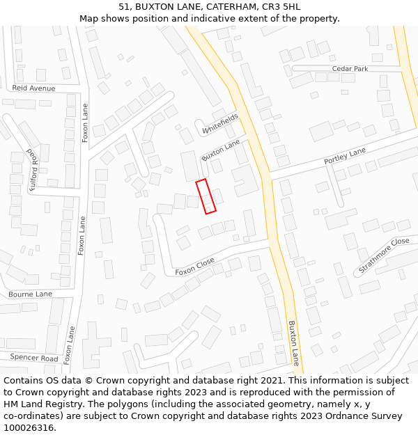 51, BUXTON LANE, CATERHAM, CR3 5HL: Location map and indicative extent of plot