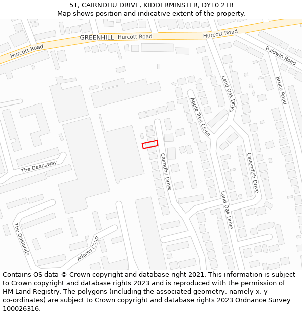 51, CAIRNDHU DRIVE, KIDDERMINSTER, DY10 2TB: Location map and indicative extent of plot