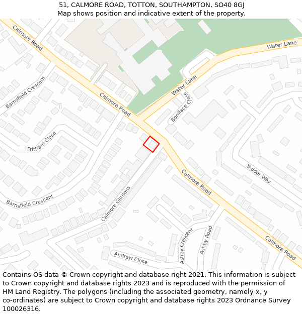 51, CALMORE ROAD, TOTTON, SOUTHAMPTON, SO40 8GJ: Location map and indicative extent of plot