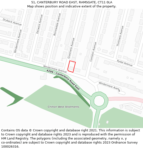 51, CANTERBURY ROAD EAST, RAMSGATE, CT11 0LA: Location map and indicative extent of plot