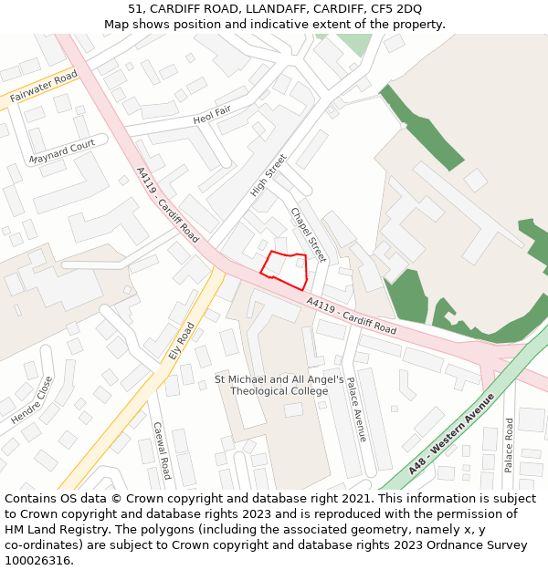 51, CARDIFF ROAD, LLANDAFF, CARDIFF, CF5 2DQ: Location map and indicative extent of plot
