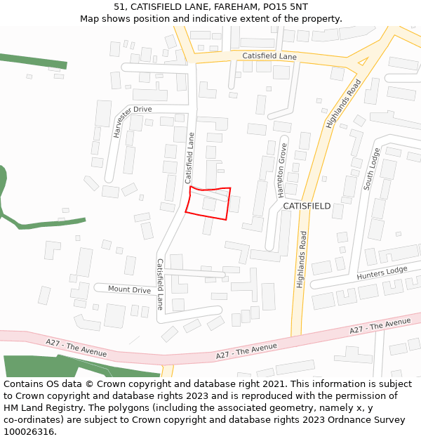 51, CATISFIELD LANE, FAREHAM, PO15 5NT: Location map and indicative extent of plot