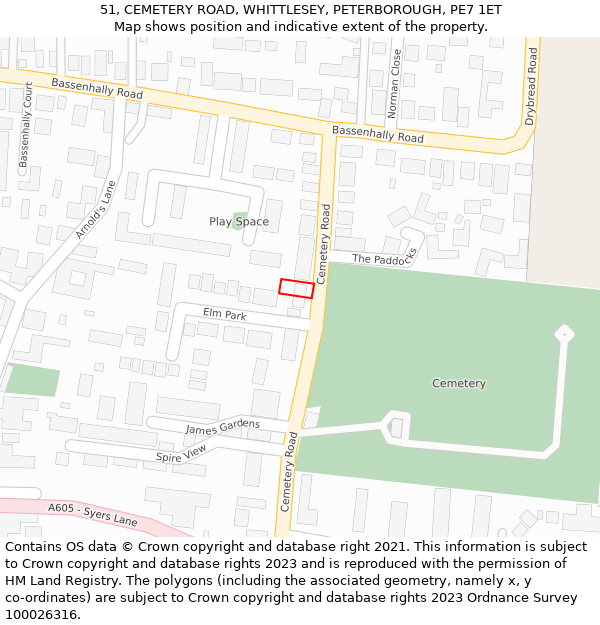 51, CEMETERY ROAD, WHITTLESEY, PETERBOROUGH, PE7 1ET: Location map and indicative extent of plot