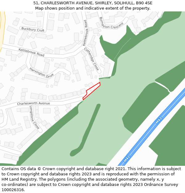 51, CHARLESWORTH AVENUE, SHIRLEY, SOLIHULL, B90 4SE: Location map and indicative extent of plot