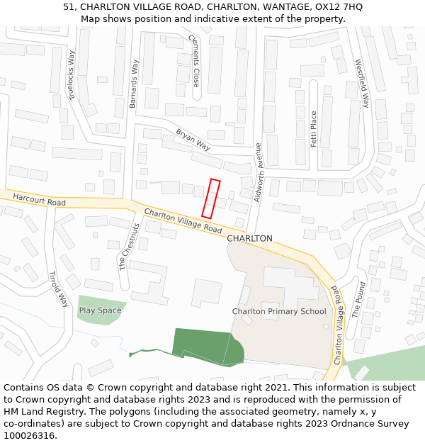 51, CHARLTON VILLAGE ROAD, CHARLTON, WANTAGE, OX12 7HQ: Location map and indicative extent of plot