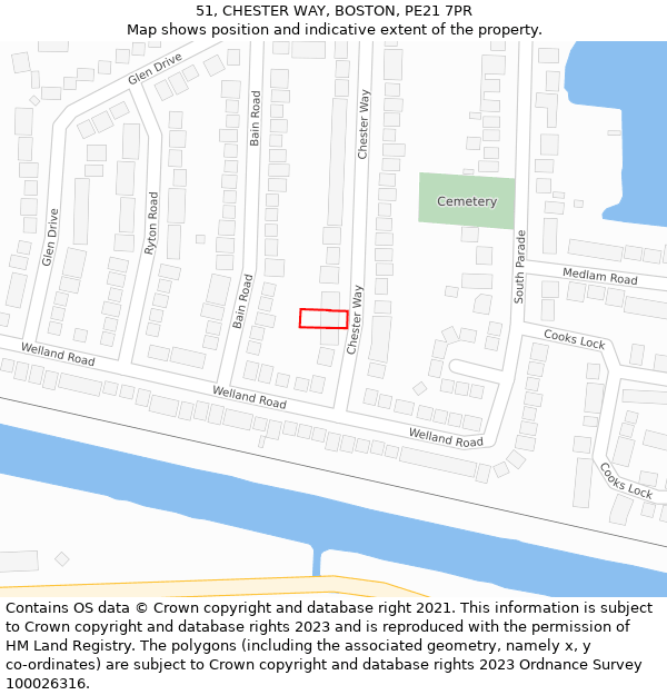 51, CHESTER WAY, BOSTON, PE21 7PR: Location map and indicative extent of plot