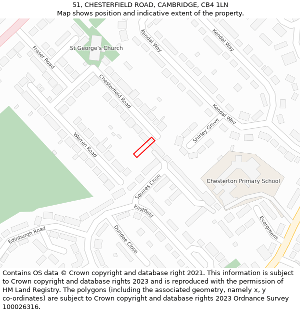 51, CHESTERFIELD ROAD, CAMBRIDGE, CB4 1LN: Location map and indicative extent of plot