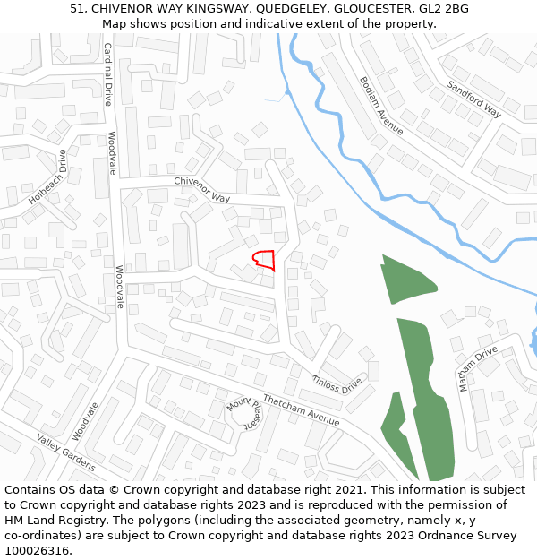 51, CHIVENOR WAY KINGSWAY, QUEDGELEY, GLOUCESTER, GL2 2BG: Location map and indicative extent of plot