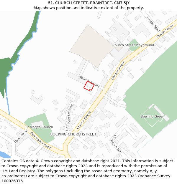 51, CHURCH STREET, BRAINTREE, CM7 5JY: Location map and indicative extent of plot