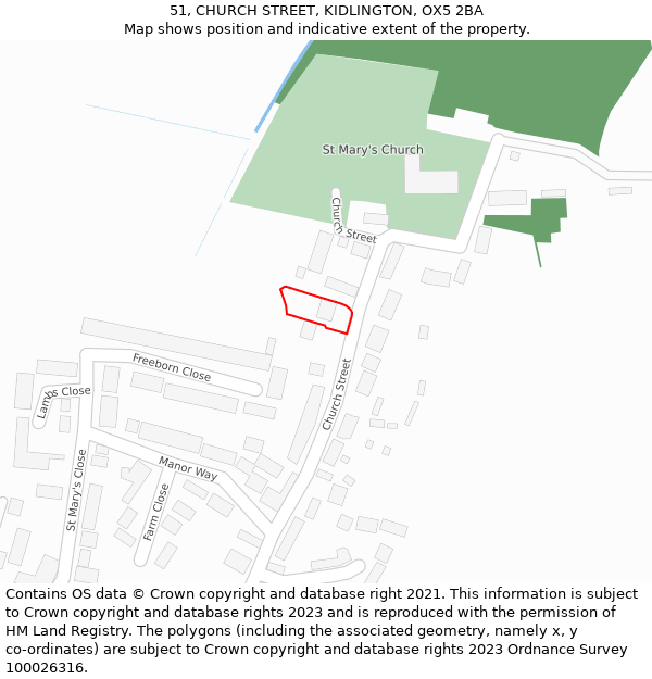 51, CHURCH STREET, KIDLINGTON, OX5 2BA: Location map and indicative extent of plot
