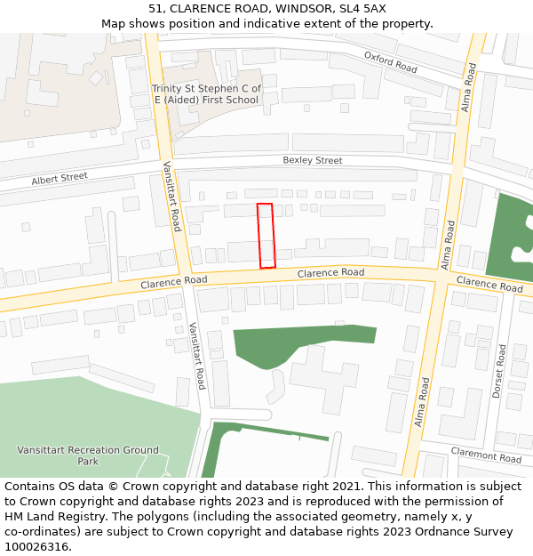 51, CLARENCE ROAD, WINDSOR, SL4 5AX: Location map and indicative extent of plot