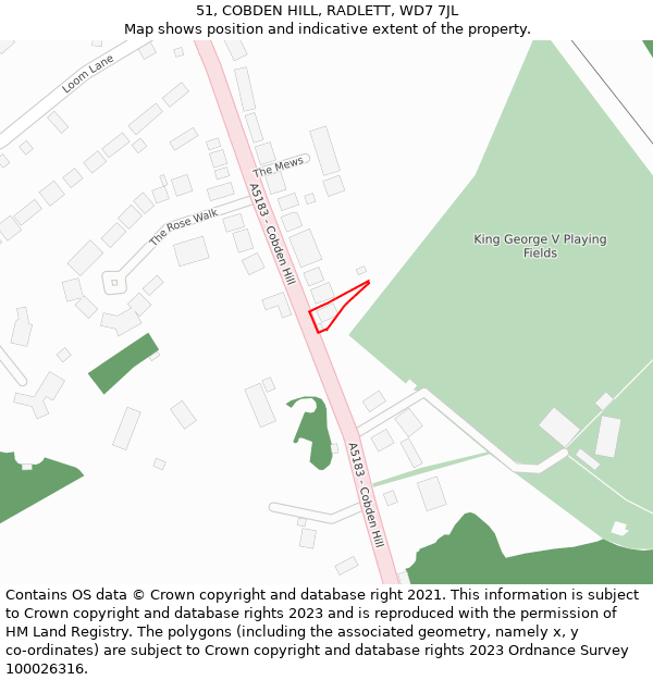 51, COBDEN HILL, RADLETT, WD7 7JL: Location map and indicative extent of plot