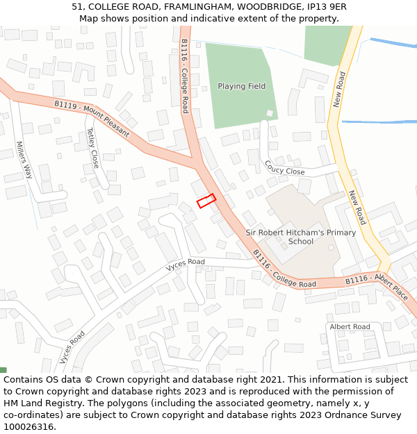 51, COLLEGE ROAD, FRAMLINGHAM, WOODBRIDGE, IP13 9ER: Location map and indicative extent of plot
