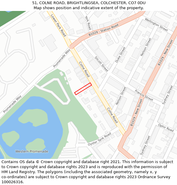 51, COLNE ROAD, BRIGHTLINGSEA, COLCHESTER, CO7 0DU: Location map and indicative extent of plot