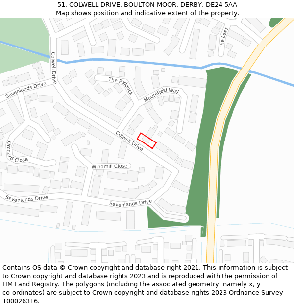 51, COLWELL DRIVE, BOULTON MOOR, DERBY, DE24 5AA: Location map and indicative extent of plot