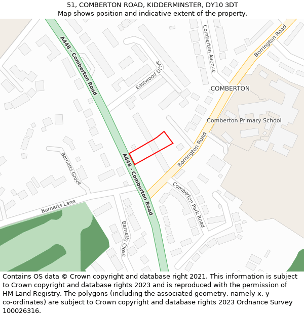 51, COMBERTON ROAD, KIDDERMINSTER, DY10 3DT: Location map and indicative extent of plot