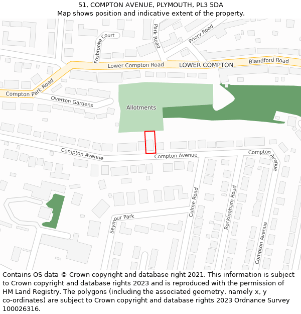 51, COMPTON AVENUE, PLYMOUTH, PL3 5DA: Location map and indicative extent of plot