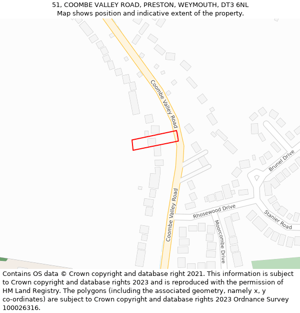 51, COOMBE VALLEY ROAD, PRESTON, WEYMOUTH, DT3 6NL: Location map and indicative extent of plot