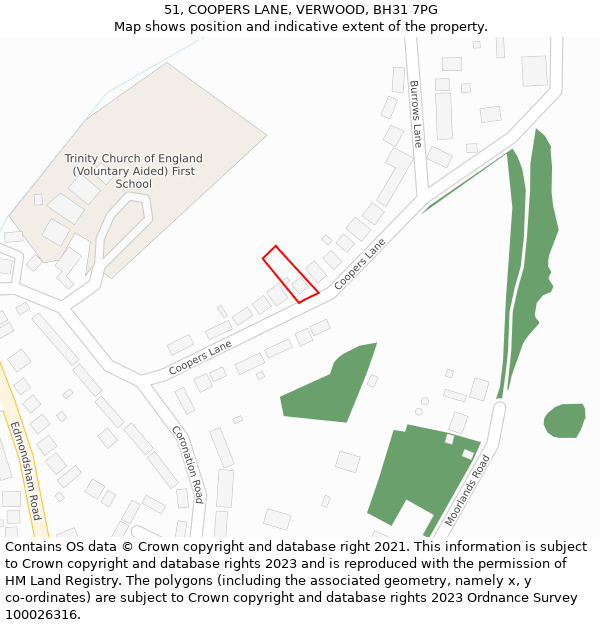 51, COOPERS LANE, VERWOOD, BH31 7PG: Location map and indicative extent of plot