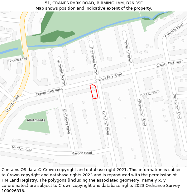 51, CRANES PARK ROAD, BIRMINGHAM, B26 3SE: Location map and indicative extent of plot