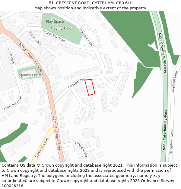 51, CRESCENT ROAD, CATERHAM, CR3 6LH: Location map and indicative extent of plot