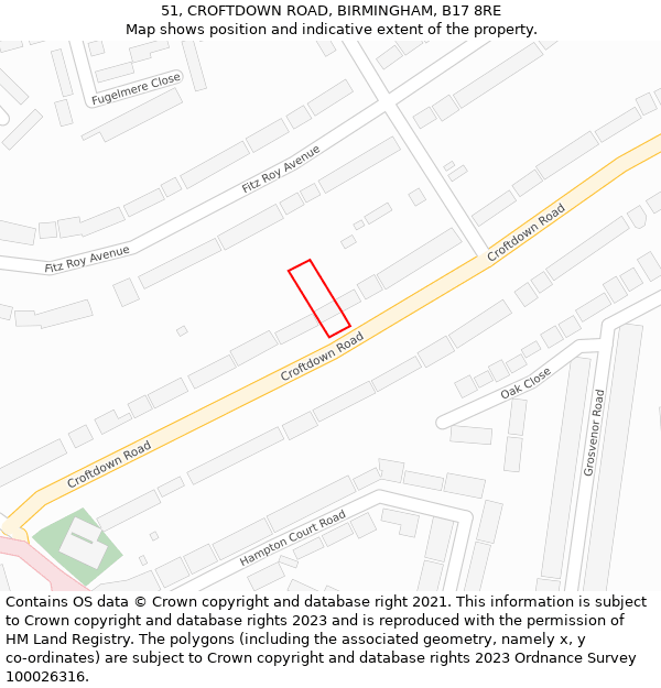 51, CROFTDOWN ROAD, BIRMINGHAM, B17 8RE: Location map and indicative extent of plot