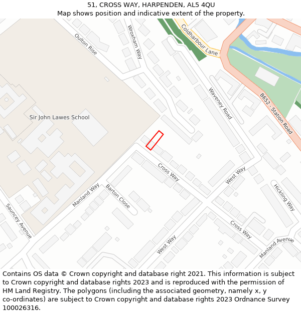 51, CROSS WAY, HARPENDEN, AL5 4QU: Location map and indicative extent of plot