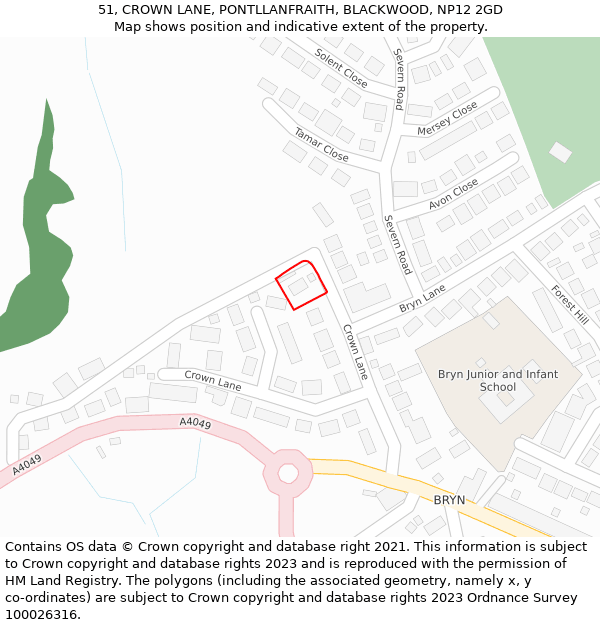 51, CROWN LANE, PONTLLANFRAITH, BLACKWOOD, NP12 2GD: Location map and indicative extent of plot