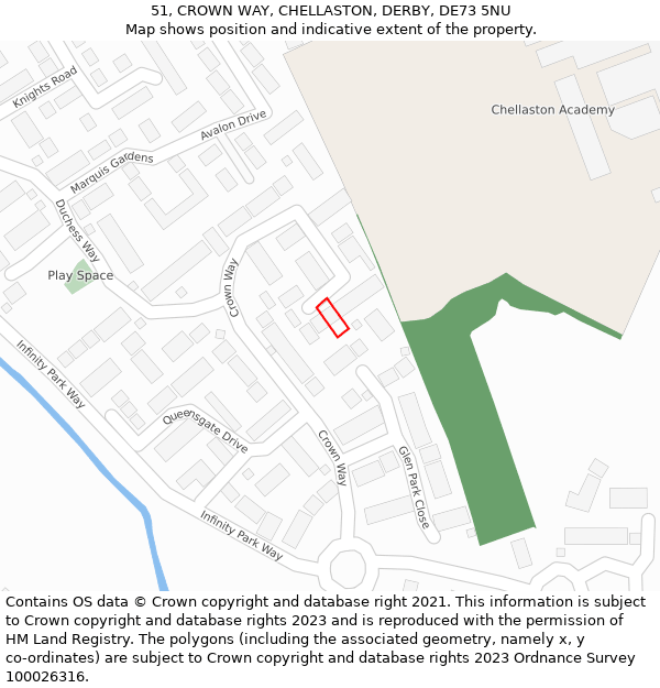 51, CROWN WAY, CHELLASTON, DERBY, DE73 5NU: Location map and indicative extent of plot