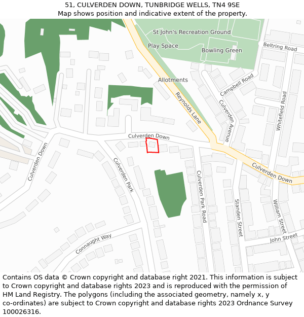 51, CULVERDEN DOWN, TUNBRIDGE WELLS, TN4 9SE: Location map and indicative extent of plot