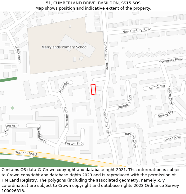 51, CUMBERLAND DRIVE, BASILDON, SS15 6QS: Location map and indicative extent of plot