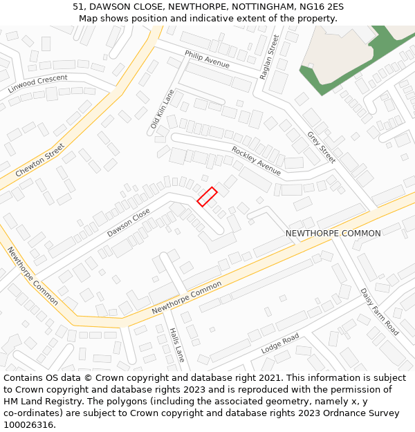 51, DAWSON CLOSE, NEWTHORPE, NOTTINGHAM, NG16 2ES: Location map and indicative extent of plot