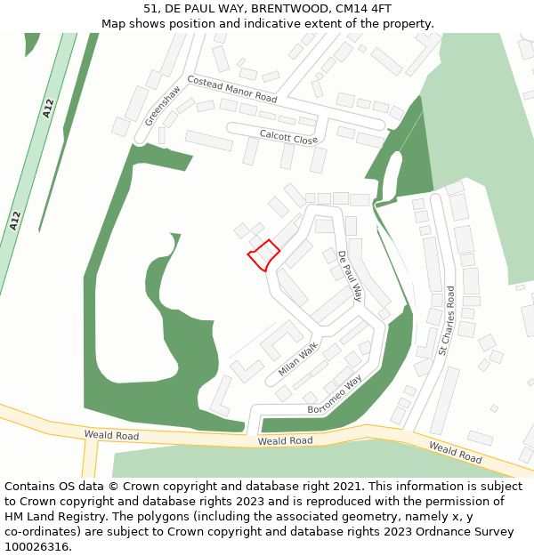51, DE PAUL WAY, BRENTWOOD, CM14 4FT: Location map and indicative extent of plot