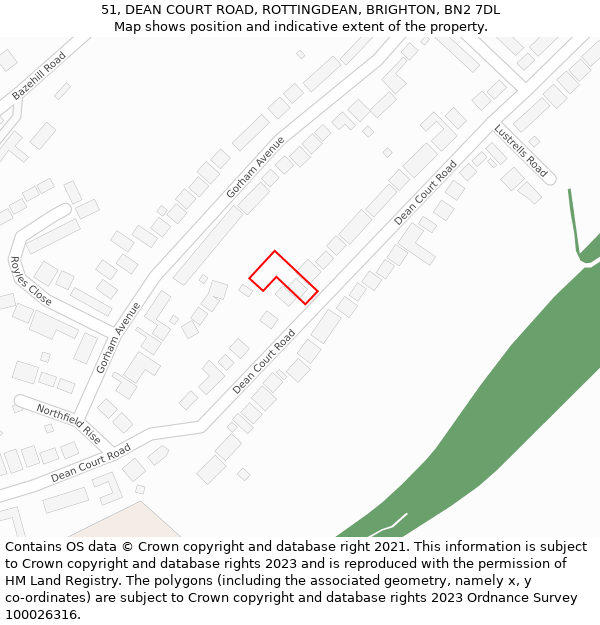 51, DEAN COURT ROAD, ROTTINGDEAN, BRIGHTON, BN2 7DL: Location map and indicative extent of plot