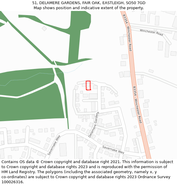 51, DELAMERE GARDENS, FAIR OAK, EASTLEIGH, SO50 7GD: Location map and indicative extent of plot