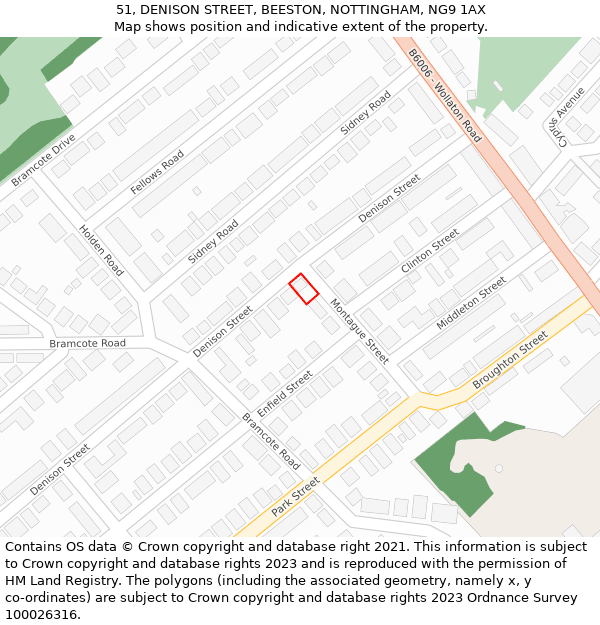 51, DENISON STREET, BEESTON, NOTTINGHAM, NG9 1AX: Location map and indicative extent of plot
