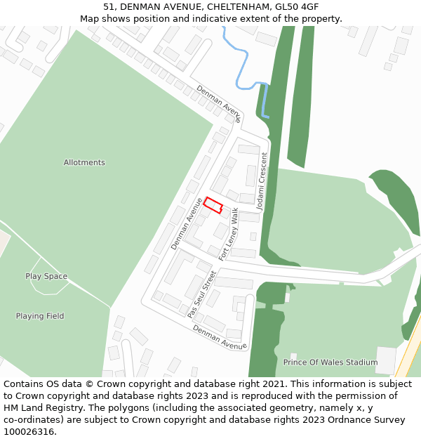 51, DENMAN AVENUE, CHELTENHAM, GL50 4GF: Location map and indicative extent of plot