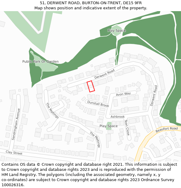 51, DERWENT ROAD, BURTON-ON-TRENT, DE15 9FR: Location map and indicative extent of plot