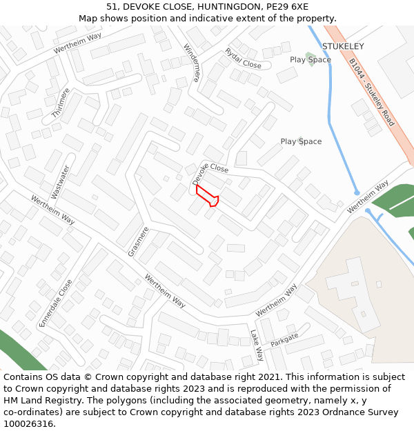 51, DEVOKE CLOSE, HUNTINGDON, PE29 6XE: Location map and indicative extent of plot