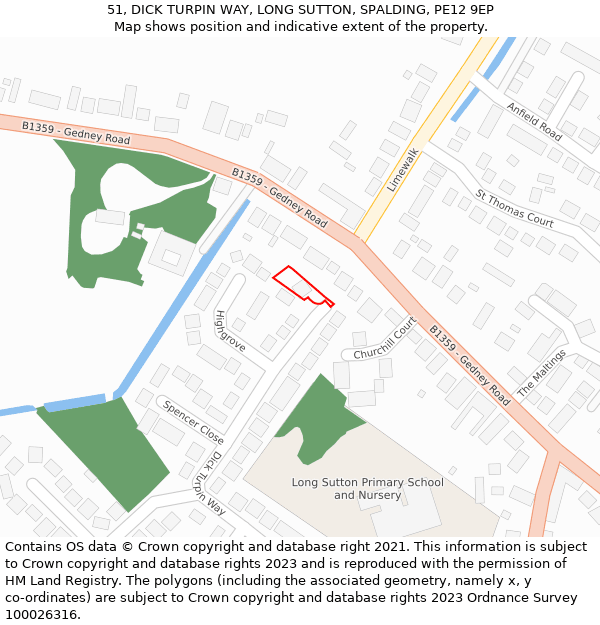 51, DICK TURPIN WAY, LONG SUTTON, SPALDING, PE12 9EP: Location map and indicative extent of plot