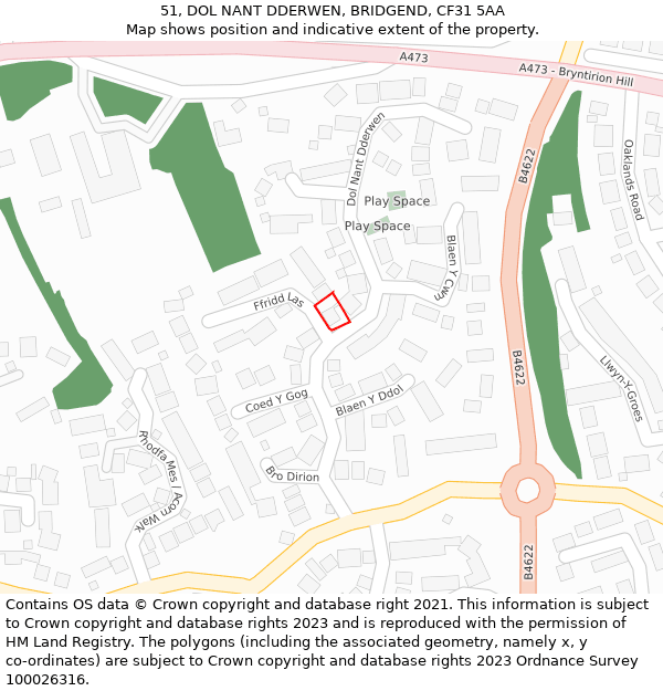 51, DOL NANT DDERWEN, BRIDGEND, CF31 5AA: Location map and indicative extent of plot