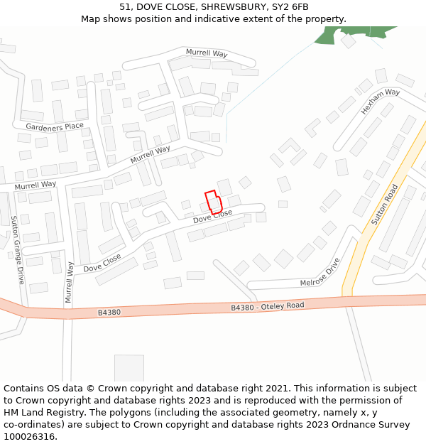 51, DOVE CLOSE, SHREWSBURY, SY2 6FB: Location map and indicative extent of plot