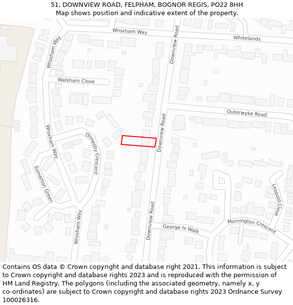 51, DOWNVIEW ROAD, FELPHAM, BOGNOR REGIS, PO22 8HH: Location map and indicative extent of plot