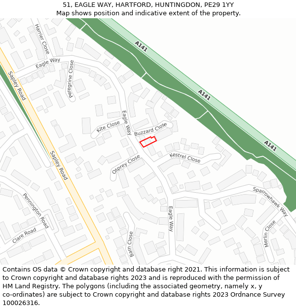 51, EAGLE WAY, HARTFORD, HUNTINGDON, PE29 1YY: Location map and indicative extent of plot