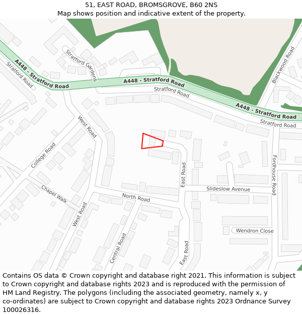 51, EAST ROAD, BROMSGROVE, B60 2NS: Location map and indicative extent of plot
