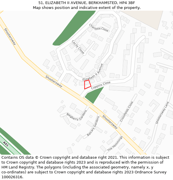 51, ELIZABETH II AVENUE, BERKHAMSTED, HP4 3BF: Location map and indicative extent of plot