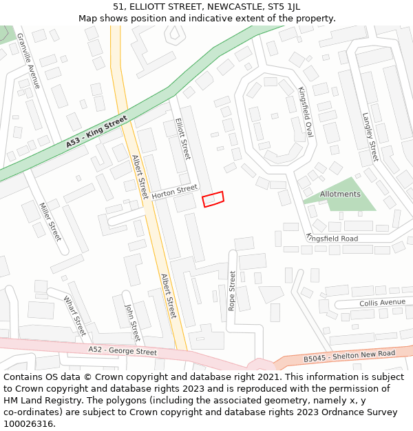 51, ELLIOTT STREET, NEWCASTLE, ST5 1JL: Location map and indicative extent of plot