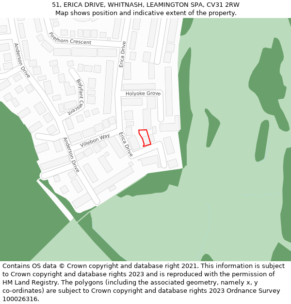 51, ERICA DRIVE, WHITNASH, LEAMINGTON SPA, CV31 2RW: Location map and indicative extent of plot