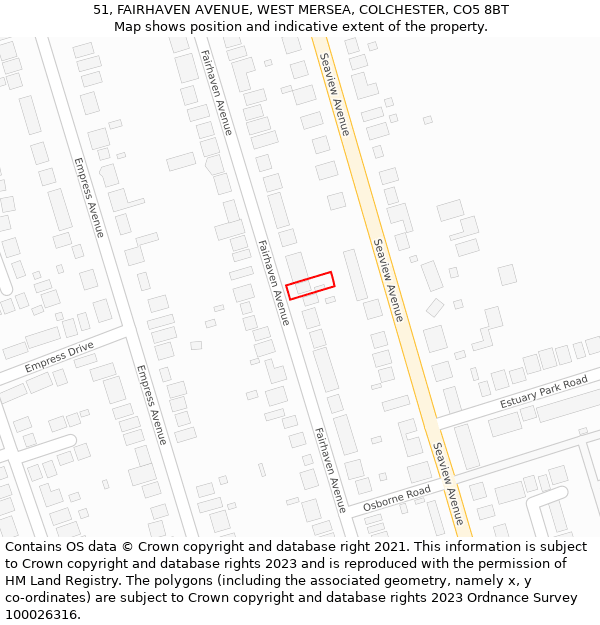 51, FAIRHAVEN AVENUE, WEST MERSEA, COLCHESTER, CO5 8BT: Location map and indicative extent of plot